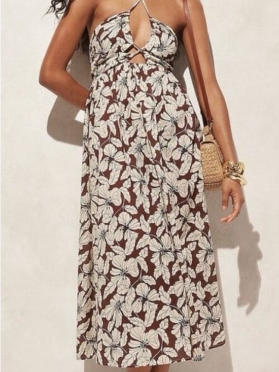 J. Crew Dresses & Skirts - J Crew Brown Floral Cutout Halter Maxi Dress